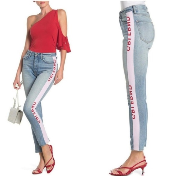 GRLFRND Denim - GRLFRND Karolina Tape BF Denim Jeans Side Logo 30